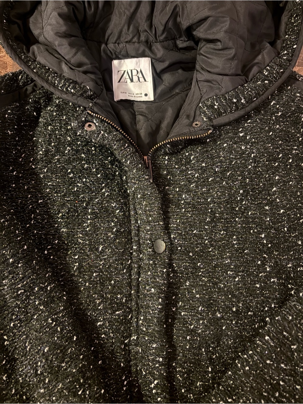 Zara Women’s Black Speckled Tweed Zip-Up Jacket